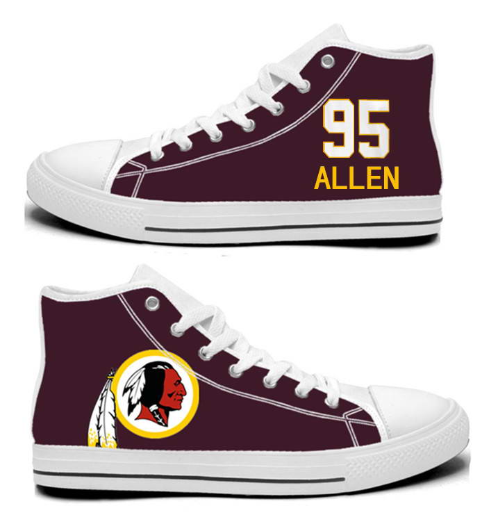 NFL Washington Redskins 95# Jonathan Allen   Burgundy Hand Painted Unisex Custom Centre-TOP Canvas Shoes
