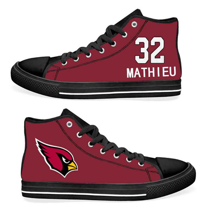 NFL Arizona Cardinals 32# Tyrann Mathieu Cardinal Hand Painted Unisex Custom Centre-TOP Canvas Shoes