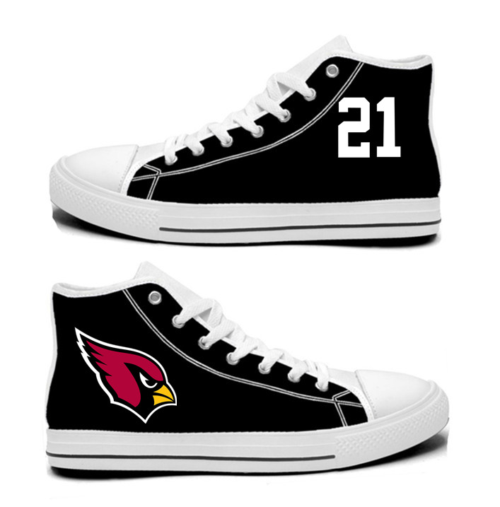 NFL Arizona Cardinals 21#  Patrick Peterson  black Hand Painted Unisex Custom Centre-TOP Canvas Shoes