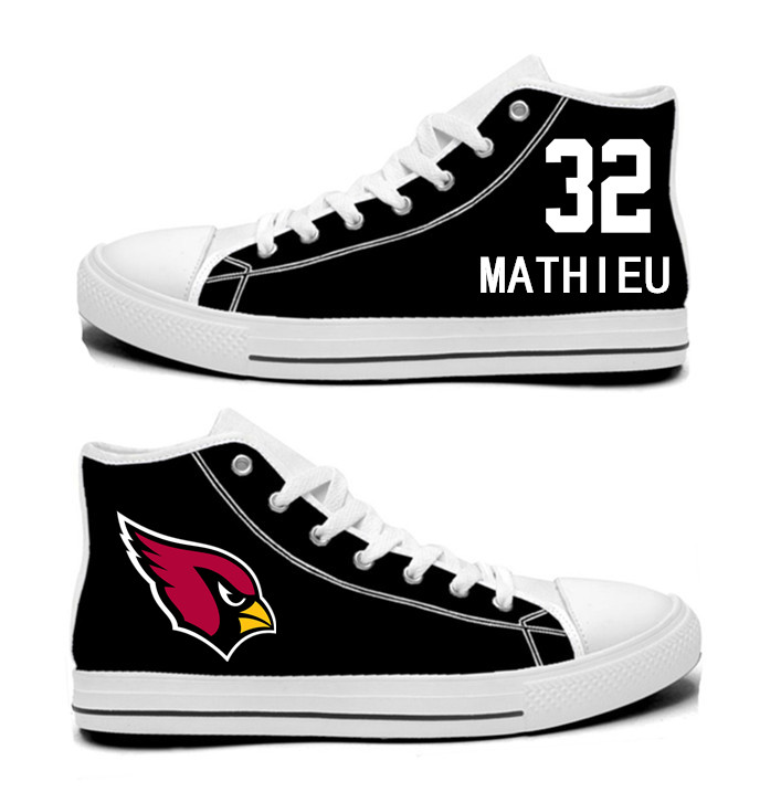 NFL Arizona Cardinals 32# Tyrann Mathieu blackHand Painted Unisex Custom Centre-TOP Canvas Shoes