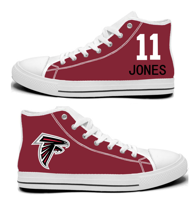 NFL Atlanta Falcons 11# Julio Jones Red Hand Painted Unisex Custom Centre-TOP Canvas Shoes