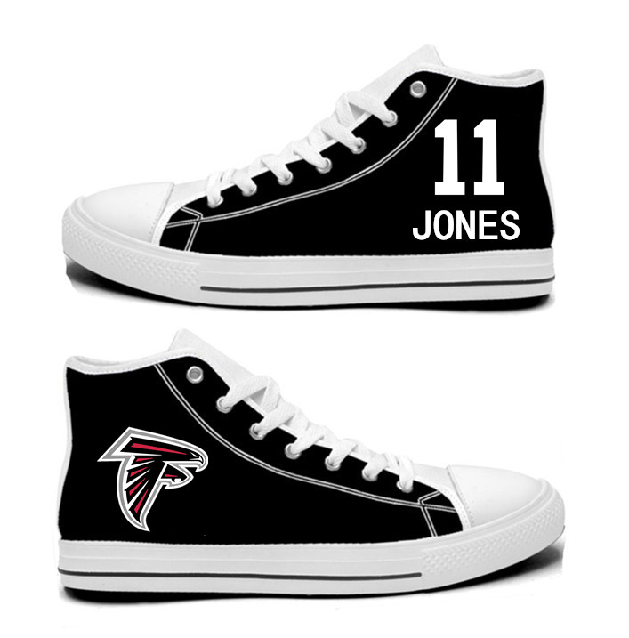 NFL Atlanta Falcons 11# Julio Jones black Hand Painted Unisex Custom Centre-TOP Canvas Shoes