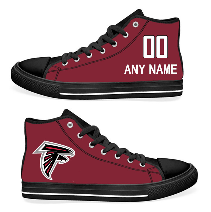 NFL Atlanta Falcons BLACK Red Hand Painted Unisex Custom Centre-TOP Canvas Shoes
