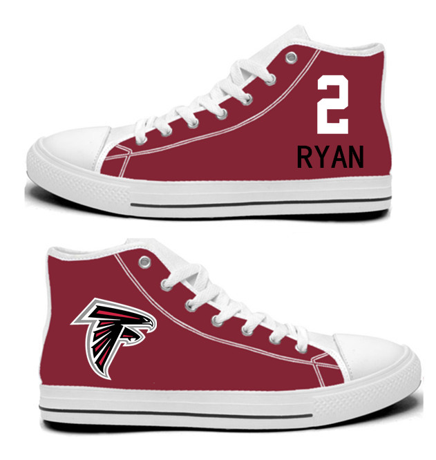 NFL Atlanta Falcons 2#  Matt Ryan  Red Hand Painted Unisex Custom Centre-TOP Canvas Shoes