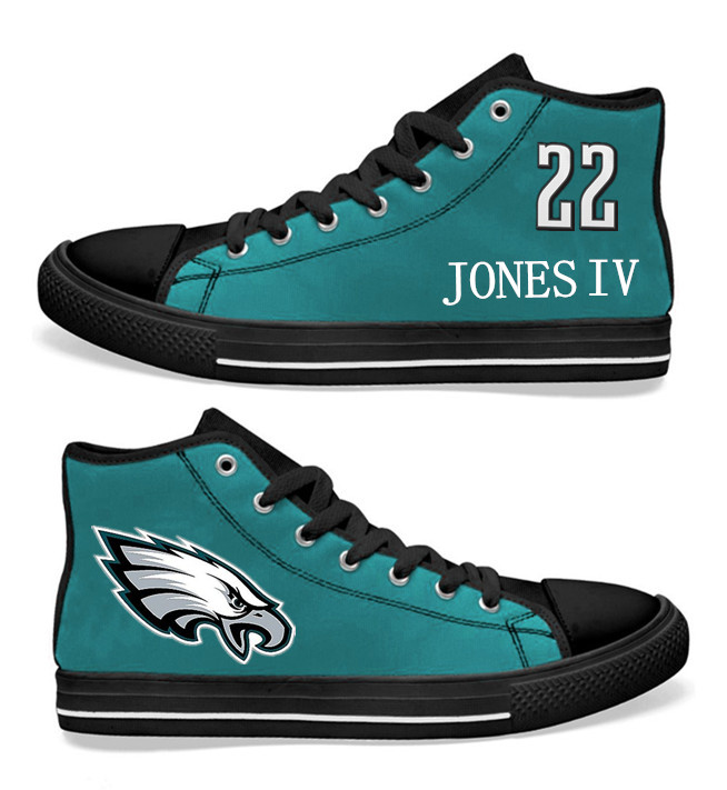 NFL Philadelphia Eagles 22# Sidney Jones Midnight Green Hand Painted Unisex Custom Centre-TOP Canvas Shoes