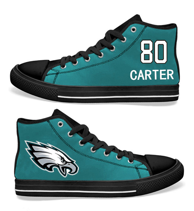 NFL Philadelphia Eagles 80# Cris Carter  Midnight Green Hand Painted Unisex Custom Centre-TOP Canvas Shoes