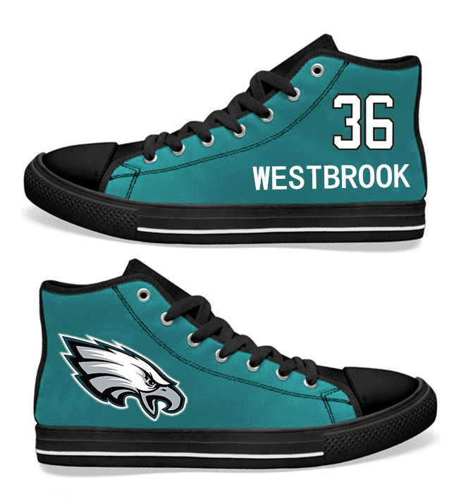NFL Philadelphia Eagles 36# Brian Westbrook Midnight Green Hand Painted Unisex Custom Centre-TOP Canvas Shoes