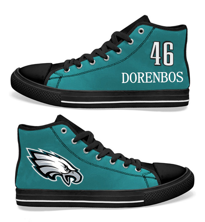 NFL Philadelphia Eagles 46# Jon Dorenbos Midnight Green Hand Painted Unisex Custom Centre-TOP Canvas Shoes
