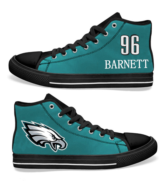 NFL Philadelphia Eagles 96# Derek Barnett  Midnight Green Hand Painted Unisex Custom Centre-TOP Canvas Shoes