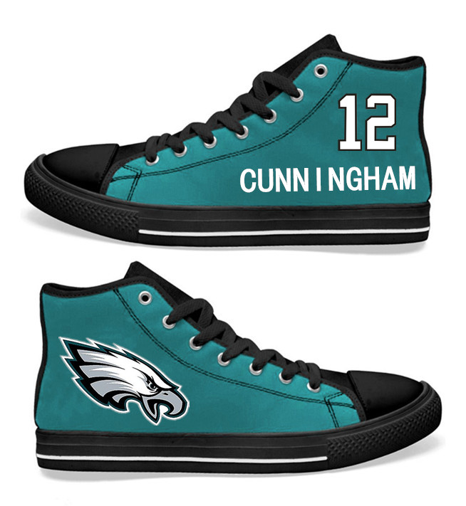 NFL Philadelphia Eagles 12# Randall Cunningham Midnight Green Hand Painted Unisex Custom Centre-TOP Canvas Shoes
