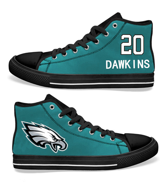 NFL Philadelphia Eagles 20# Brian Dawkins Midnight Green Hand Painted Unisex Custom Centre-TOP Canvas Shoes