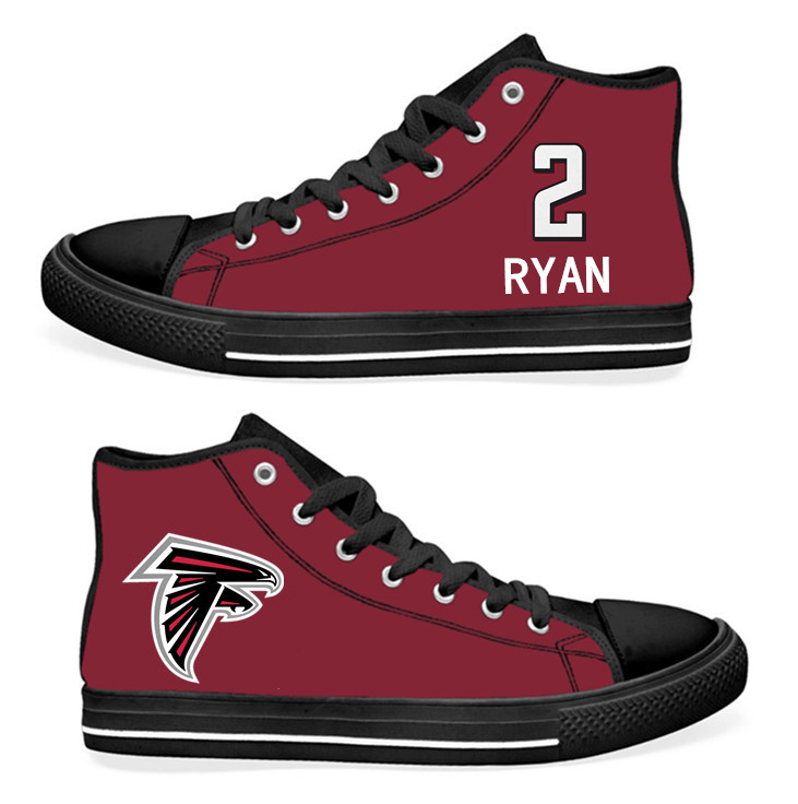 NFL Atlanta Falcons 2#  Matt Ryan  black Red Hand Painted Unisex Custom Centre-TOP Canvas Shoes
