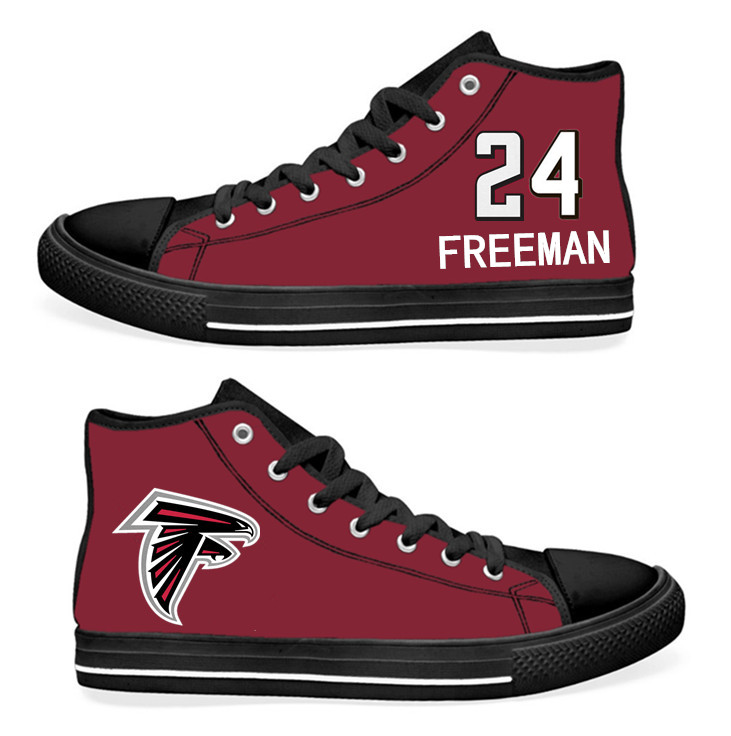 NFL Atlanta Falcons 24# Devonta Freeman  black Red Hand Painted Unisex Custom Centre-TOP Canvas Shoes