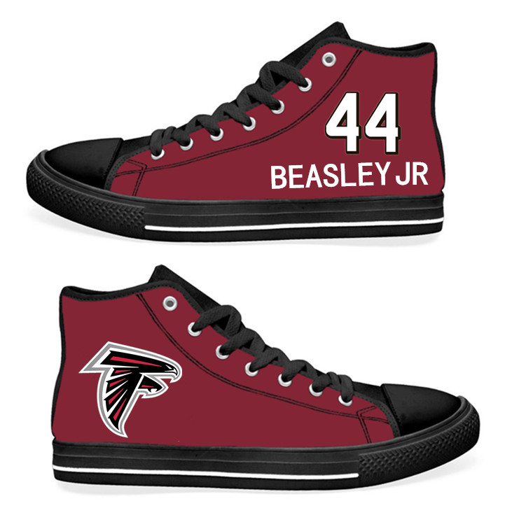 NFL Atlanta Falcons 44# Vic Beasley black Red Hand Painted Unisex Custom Centre-TOP Canvas Shoes