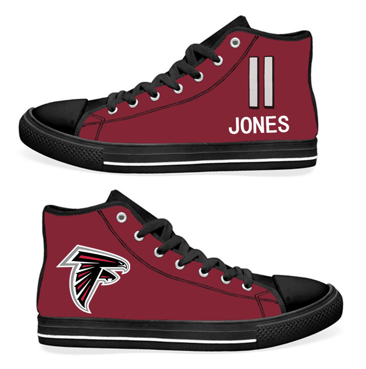 NFL Atlanta Falcons 11# Julio Jones black Red Hand Painted Unisex Custom Centre-TOP Canvas Shoes