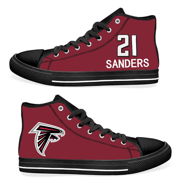 NFL Atlanta Falcons 21#  Deion Sanders  black Red Hand Painted Unisex Custom Centre-TOP Canvas Shoes