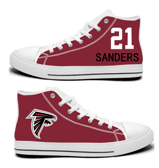 NFL Atlanta Falcons 21#  Deion Sanders  Red Hand Painted Unisex Custom Centre-TOP Canvas Shoes