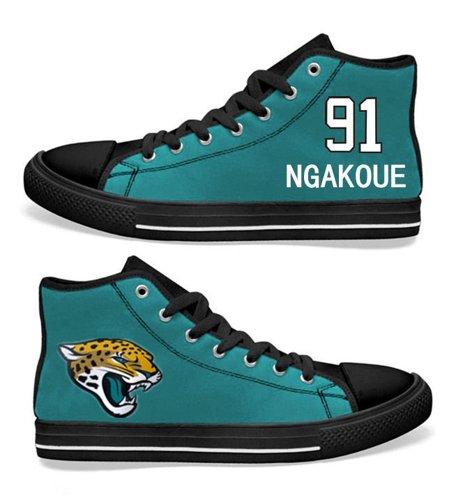 NFL Jacksonville Jaguars 91#   Yannick Ngakoue  Teal Hand Painted Unisex Custom Centre-TOP Canvas Shoes