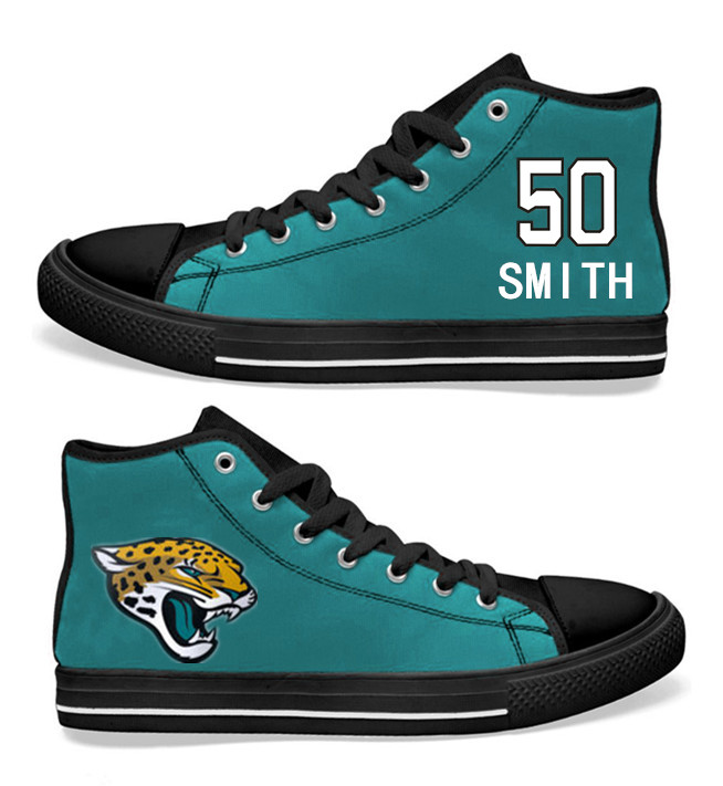 NFL Jacksonville Jaguars 50# Telvin Smith Teal Hand Painted Unisex Custom Centre-TOP Canvas Shoes