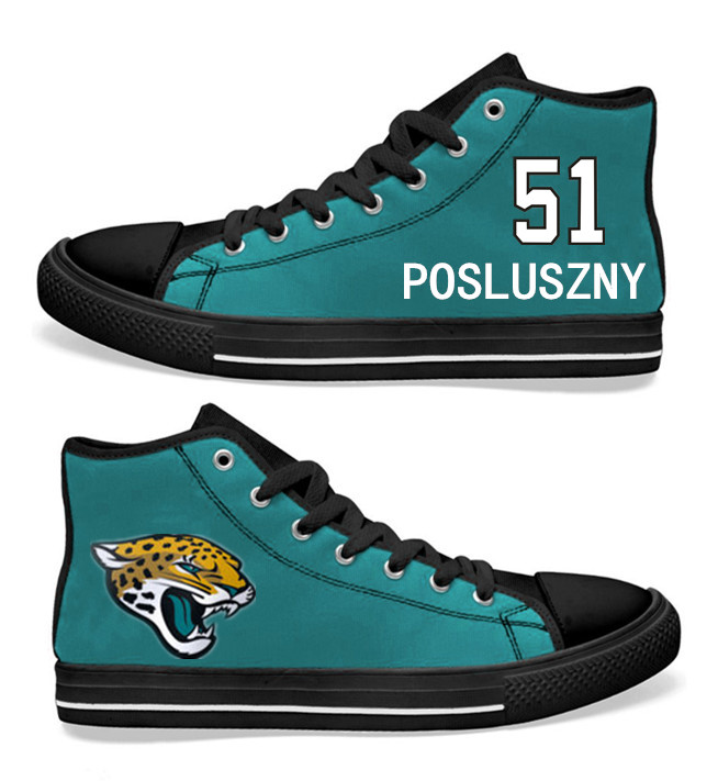 NFL Jacksonville Jaguars 51#  Paul Posluszny Teal Hand Painted Unisex Custom Centre-TOP Canvas Shoes
