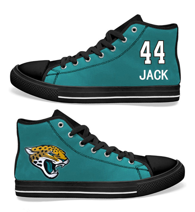 NFL Jacksonville Jaguars 44#  Myles Jack Teal Hand Painted Unisex Custom Centre-TOP Canvas Shoes