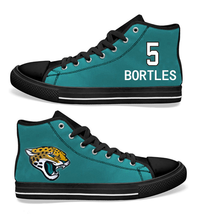 NFL Jacksonville Jaguars 5#  Blake Bortles  Teal Hand Painted Unisex Custom Centre-TOP Canvas Shoes