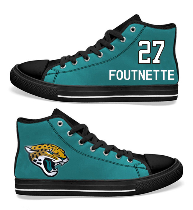 NFL Jacksonville Jaguars 27# Leonard Fournette Teal Hand Painted Unisex Custom Centre-TOP Canvas Shoes
