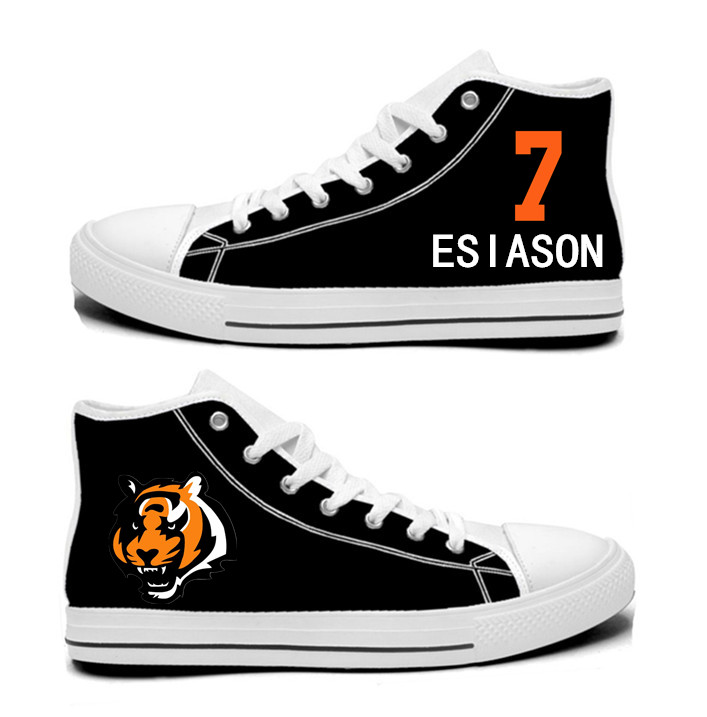 NFL Cincinnati Bengals 7# Esiason Mitchell  black Hand Painted Unisex Custom Centre-TOP Canvas Shoes