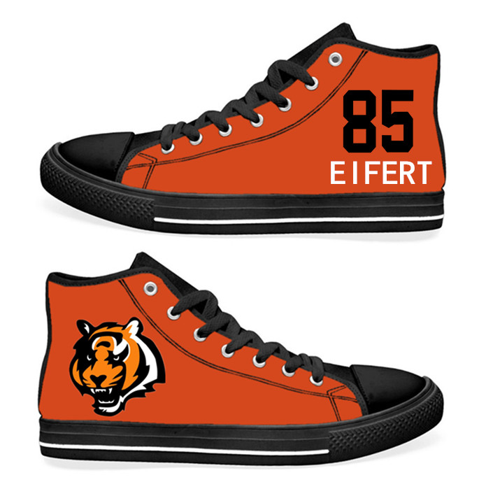 NFL Cincinnati Bengals 85# Tyler Eifert  Orange Hand Painted Unisex Custom Centre-TOP Canvas Shoes