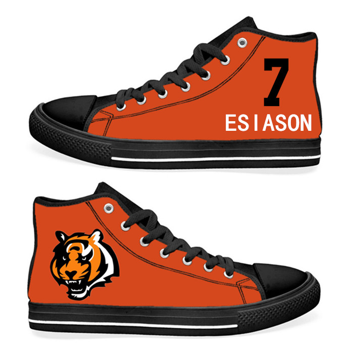 NFL Cincinnati Bengals 7# Esiason Mitchell  Orange Hand Painted Unisex Custom Centre-TOP Canvas Shoes