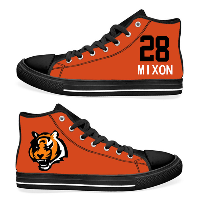 NFL Cincinnati Bengals 28# Joe Mixon  Orange Hand Painted Unisex Custom Centre-TOP Canvas Shoes