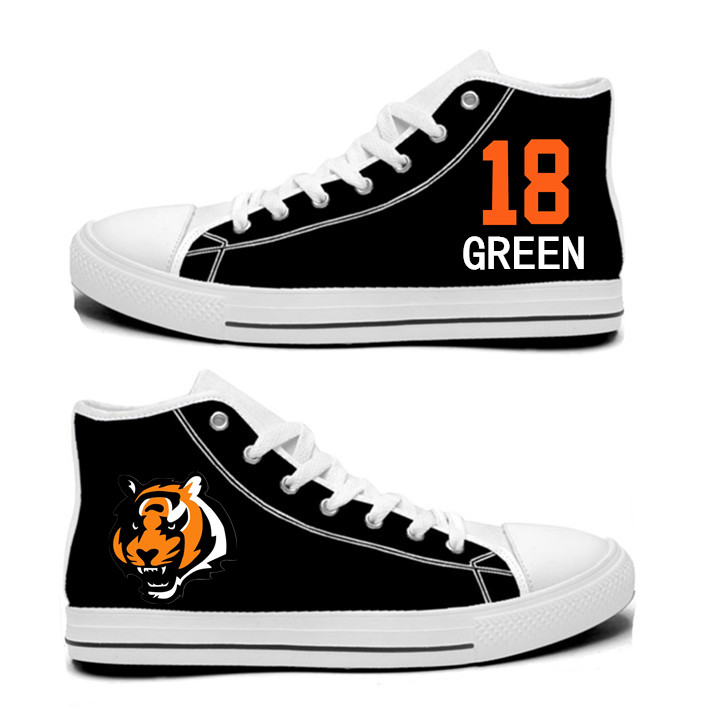 NFL Cincinnati Bengals 18# A.J. Green black Hand Painted Unisex Custom Centre-TOP Canvas Shoes