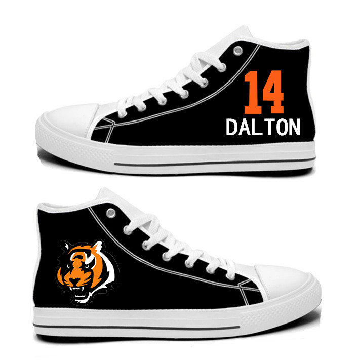NFL Cincinnati Bengals 14# Andy Dalton black Hand Painted Unisex Custom Centre-TOP Canvas Shoes