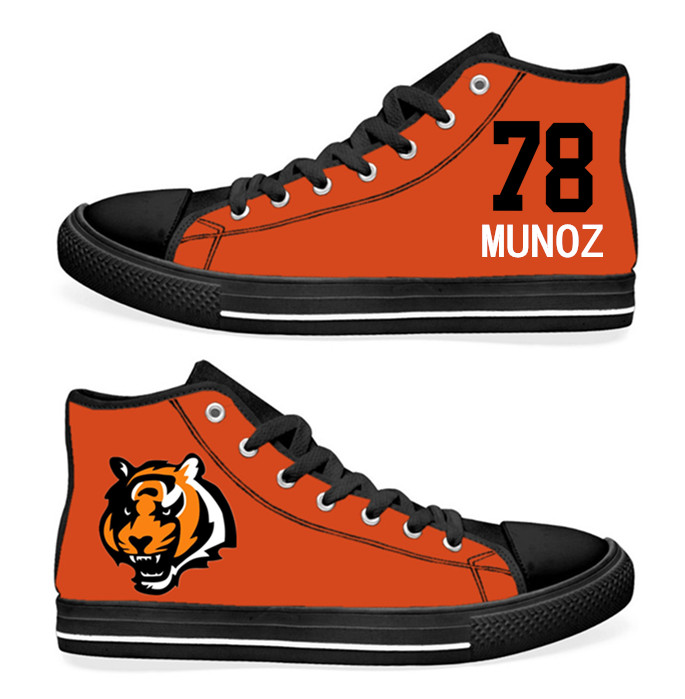 NFL Cincinnati Bengals 78# Anthony Munoz  Orange Hand Painted Unisex Custom Centre-TOP Canvas Shoes
