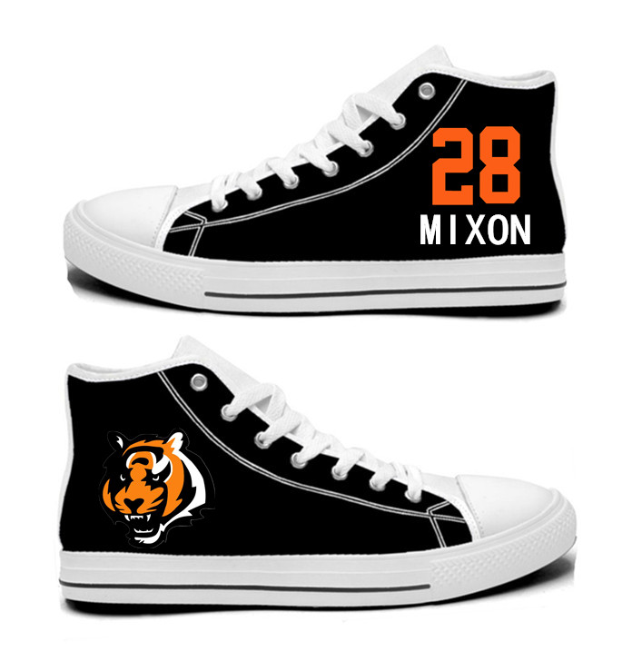 NFL Cincinnati Bengals 28# Joe Mixon  black Hand Painted Unisex Custom Centre-TOP Canvas Shoes
