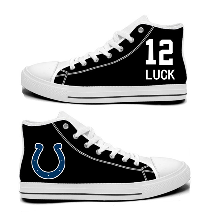 NFL Indianapolis Colts 12# Andrew Luck black Hand Painted Unisex Custom Centre-TOP Canvas Shoes