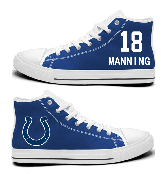 NFL Indianapolis Colts 18#  Peyton Manning  Royal Blue Hand Painted Unisex Custom Centre-TOP Canvas Shoes
