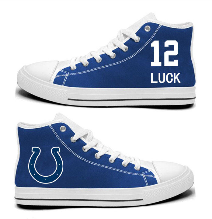 NFL Indianapolis Colts 12# Andrew Luck Royal Blue Hand Painted Unisex Custom Centre-TOP Canvas Shoes