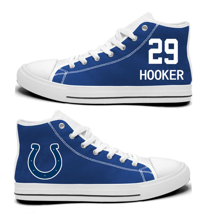 NFL Indianapolis Colts 29# Malik Hooker Royal Blue Hand Painted Unisex Custom Centre-TOP Canvas Shoes