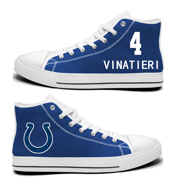 NFL Indianapolis Colts 4# Adam Vinatieri Royal Blue Hand Painted Unisex Custom Centre-TOP Canvas Shoes
