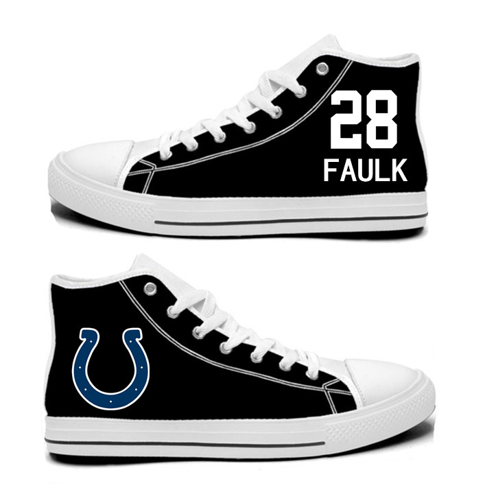 NFL Indianapolis Colts 28#  Marshall Faulk black Hand Painted Unisex Custom Centre-TOP Canvas Shoes