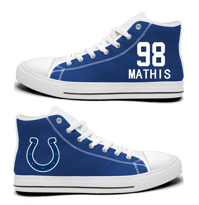 NFL Indianapolis Colts 98#  Robert Mathis Royal Blue Hand Painted Unisex Custom Centre-TOP Canvas Shoes