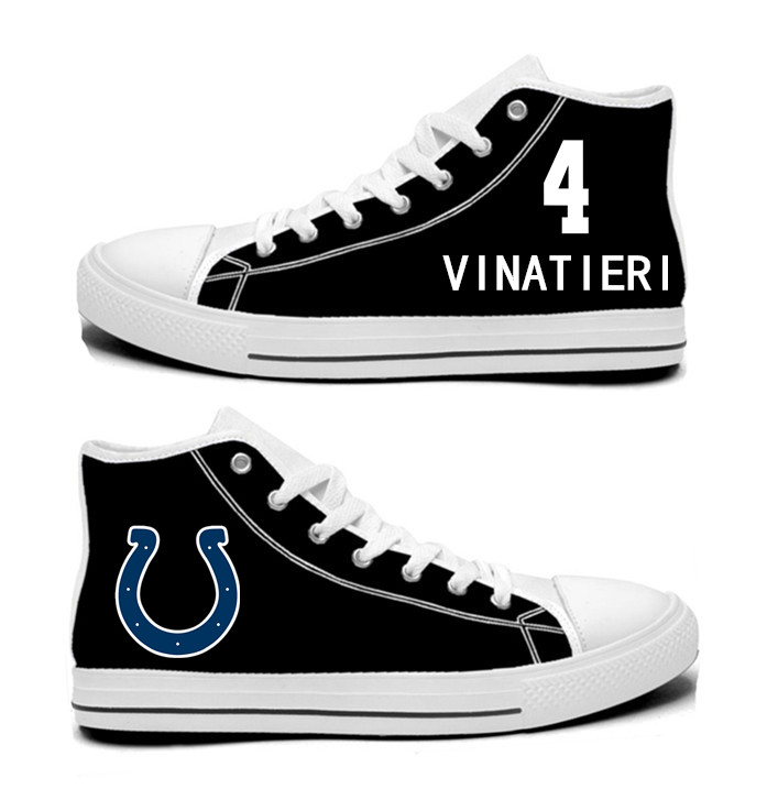 NFL Indianapolis Colts 4# Adam Vinatieri black Hand Painted Unisex Custom Centre-TOP Canvas Shoes