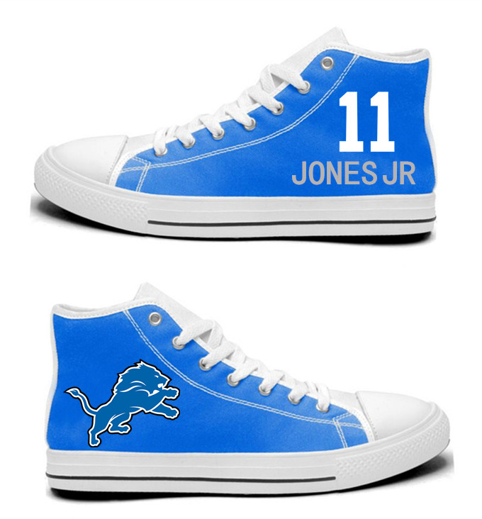 NFL  Detroit Lions 11#  Marvin Jones Jr Blue   Hand Painted Unisex Custom Centre-TOP Canvas Shoes