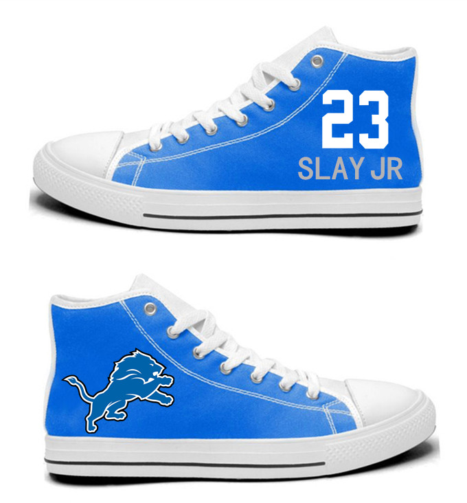 NFL  Detroit Lions 23# Darius Slay  blue Hand Painted Unisex Custom Centre-TOP Canvas Shoes