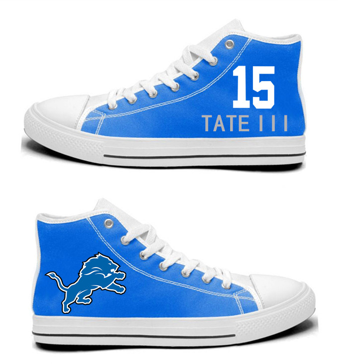 NFL  Detroit Lions 15#  Golden Tate   blue  Hand Painted Unisex Custom Centre-TOP Canvas Shoes