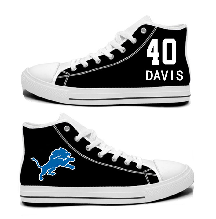 NFL  Detroit Lions 40# Jarrad Davis black  Hand Painted Unisex Custom Centre-TOP Canvas Shoes