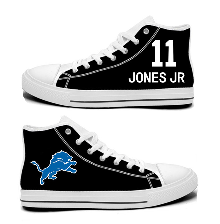 NFL  Detroit Lions 11#  Marvin Jones Jr black  Hand Painted Unisex Custom Centre-TOP Canvas Shoes