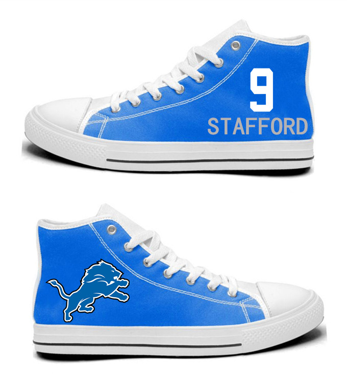 NFL  Detroit Lions 9#  Matthew Stafford  Blue  Hand Painted Unisex Custom Centre-TOP Canvas Shoes