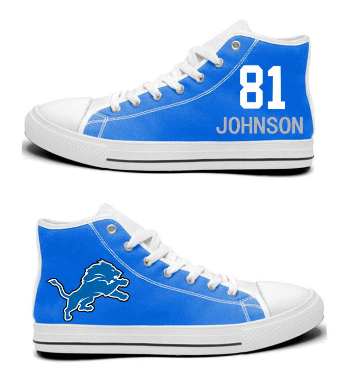 NFL  Detroit Lions 81#  Calvin Johnson blue  Hand Painted Unisex Custom Centre-TOP Canvas Shoes